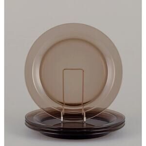 Vintage MCM 60s Dishes Set of 4 Vereco Smokey Glass Dinner Plates 9 1/4"